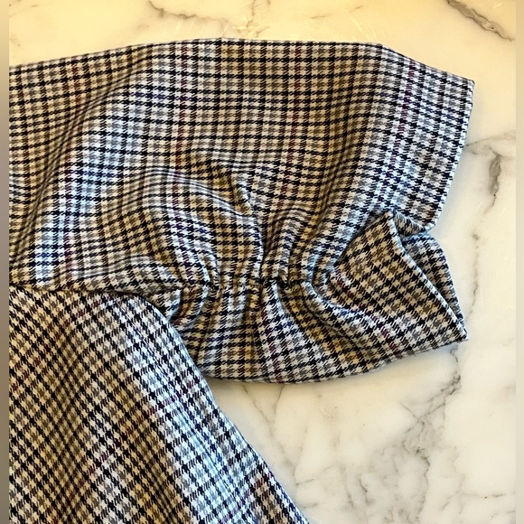 EUC KAREN KANE Ruched Sleeve Houndstooth Plaid Blazer W/ Stretch M Cream/Multi - Picture 8 of 14
